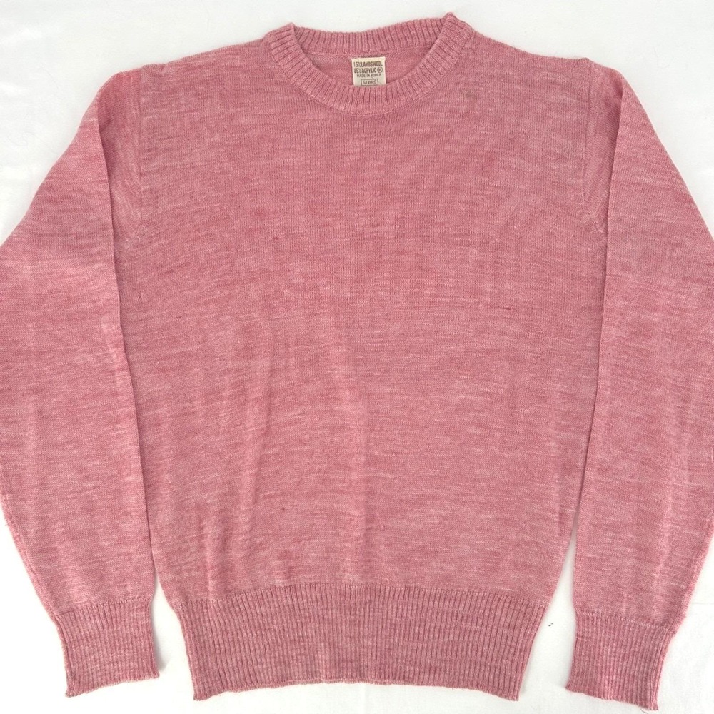 Sears Sweater Wms M Pink Lambswool Blend Crewneck Vintage 80s Preppy Minimalist